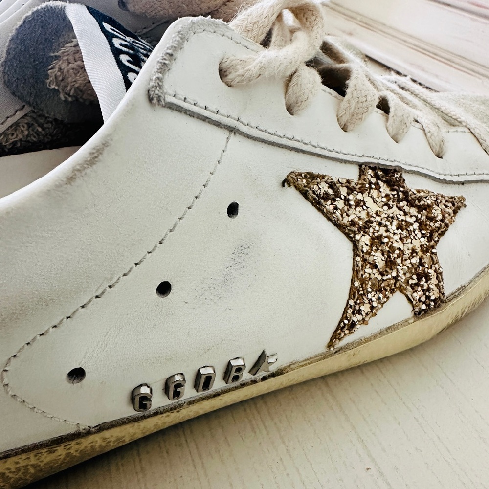 Golden Goose White and Gold Star Sneakers